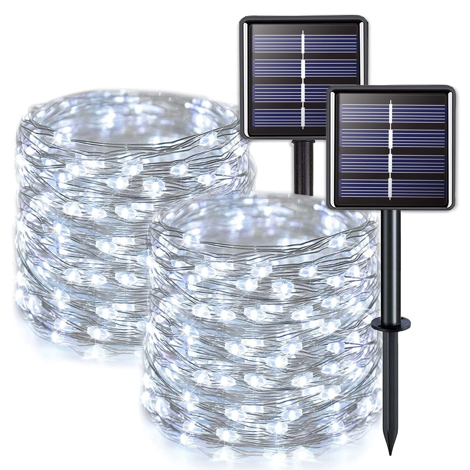 Luces Solares Navideñas Jmexsuss, 100 Led, Blancas, 33 M, Paquete De 2
