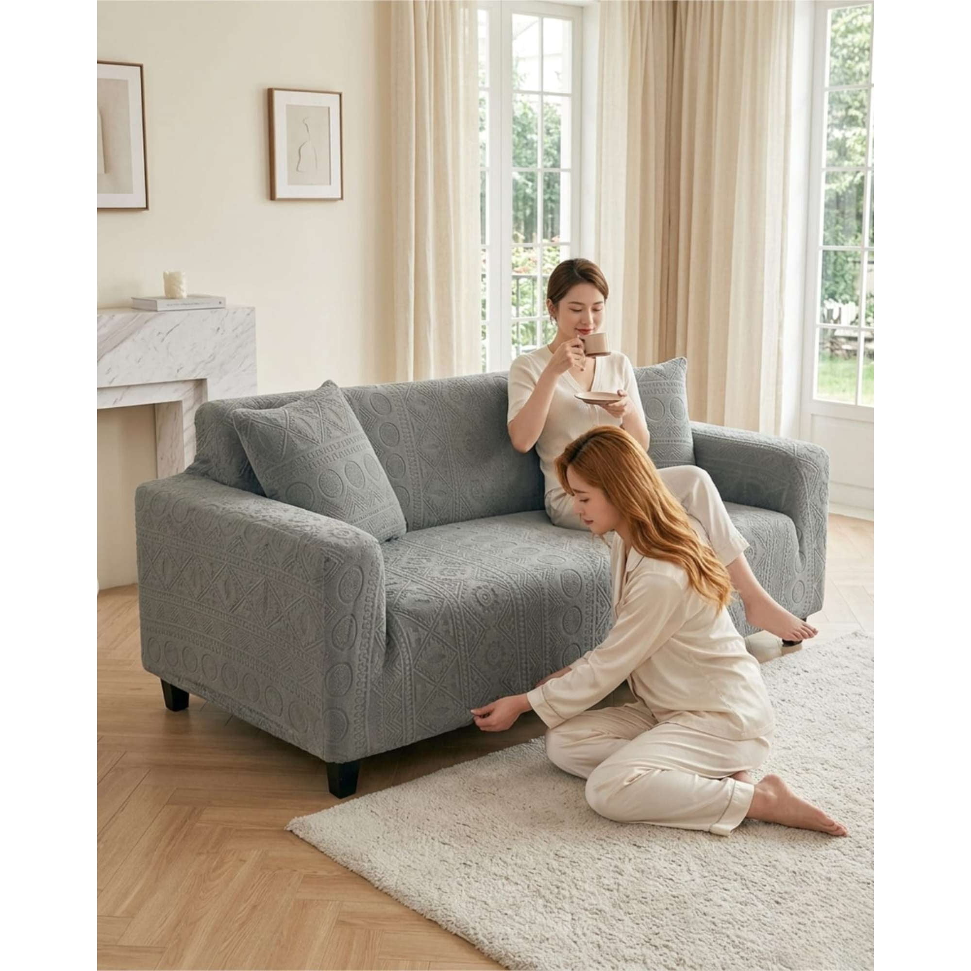 Mylhogar - Funda Elástica Para Sofa 4 Cuerpos Polar Texturizado