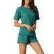 thumbnail image 4 of INSPIRE CHIC Conjunto de Salón de Punto de Waffle para Mujer, Pijama de Manga Corta con Bolsillos, Mezcla de Algodón Suave para Primavera Verano, Talla S, Verde Pavo Real, 4 of 6