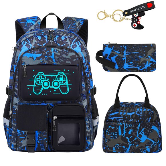 Mochila Fitvc 46 cm Gamer para Niños – Set de 4 piezas con Lonchera