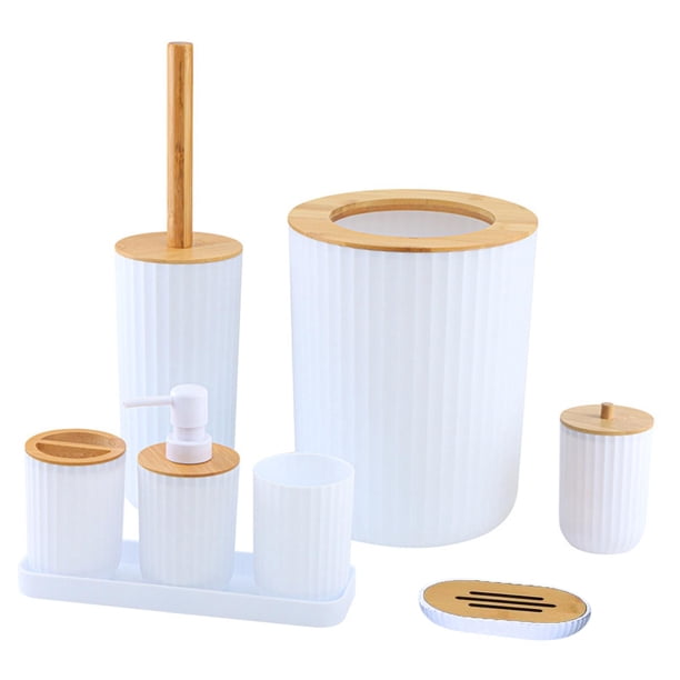 Juego de Accesorios de Baño Simples de 7 Piezas, Dispensador de Jabonera de Plástico, Basura Decorativa, Clubes de Hotel, Encimera, Restaurantes, blanco