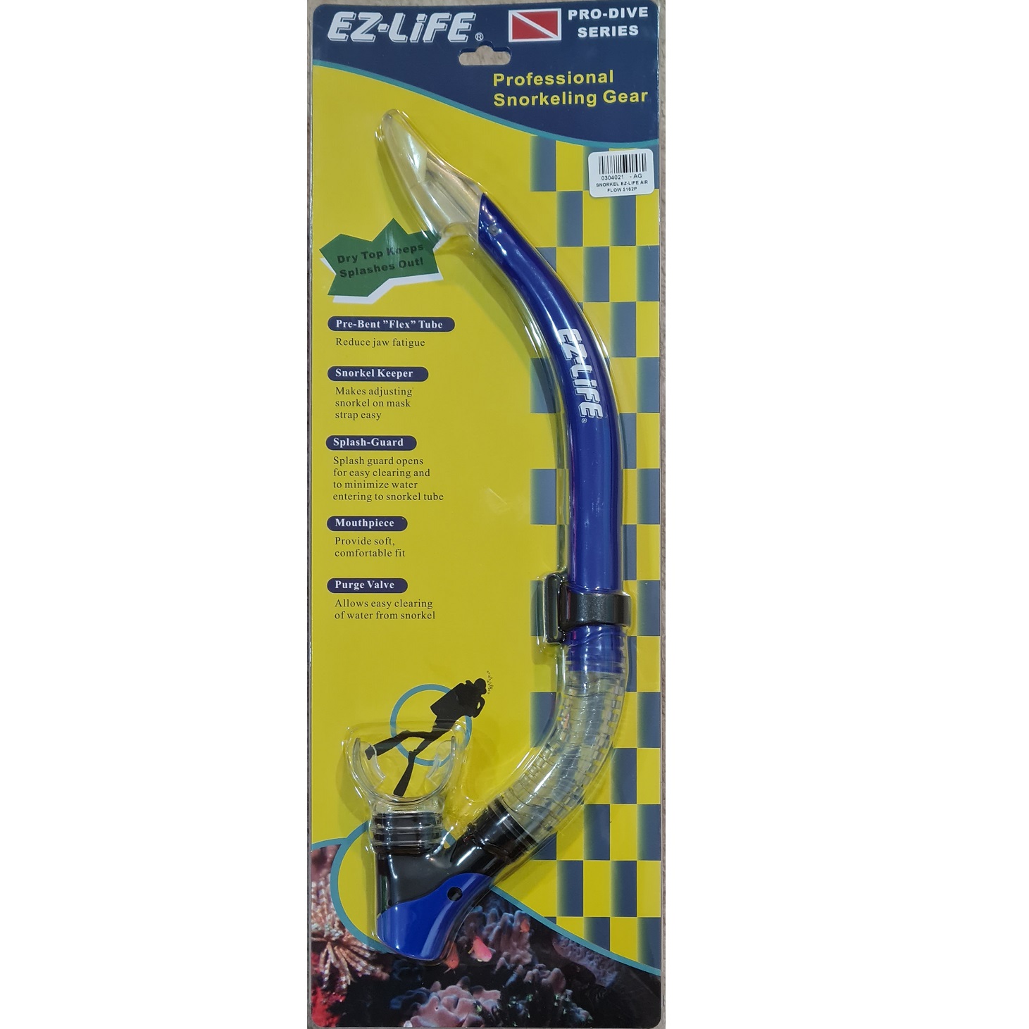 Ez-Life - Snorkel Buceo Azul/Negro/Transp Silicona/Pvc C/Valvul Aduto