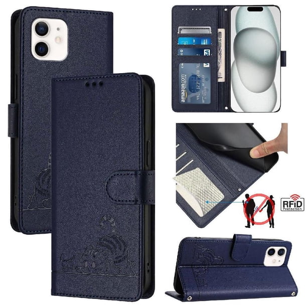 Funda tipo cartera FOXDOCK para iPhone 11 con soporte, ranuras, RFID, diseño de gato