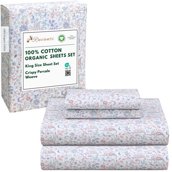 Sábanas RUVANTI King de Algodón Orgánico Percal con Diseño Paisley