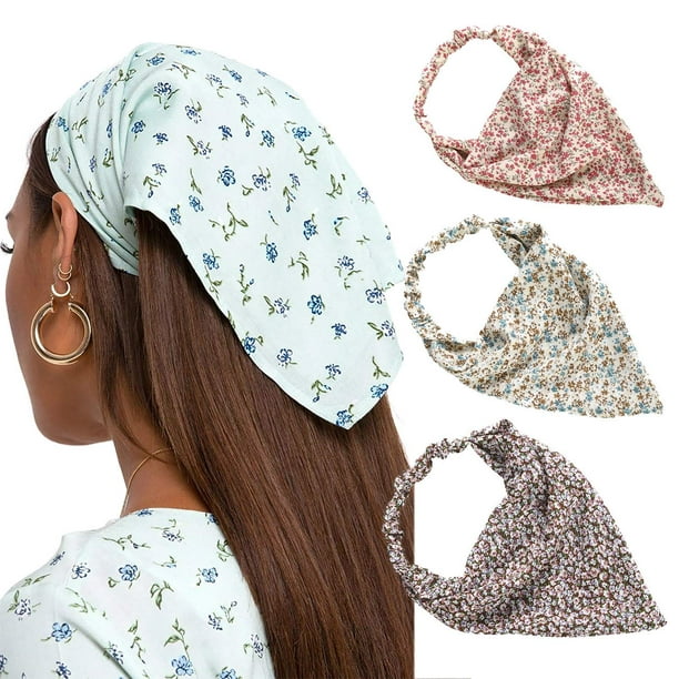 Pañuelo elástico floral para el cabello - 3 piezas, pañuelos florales con pinzas para el cabello, pañuelos para la cabeza para mujeres