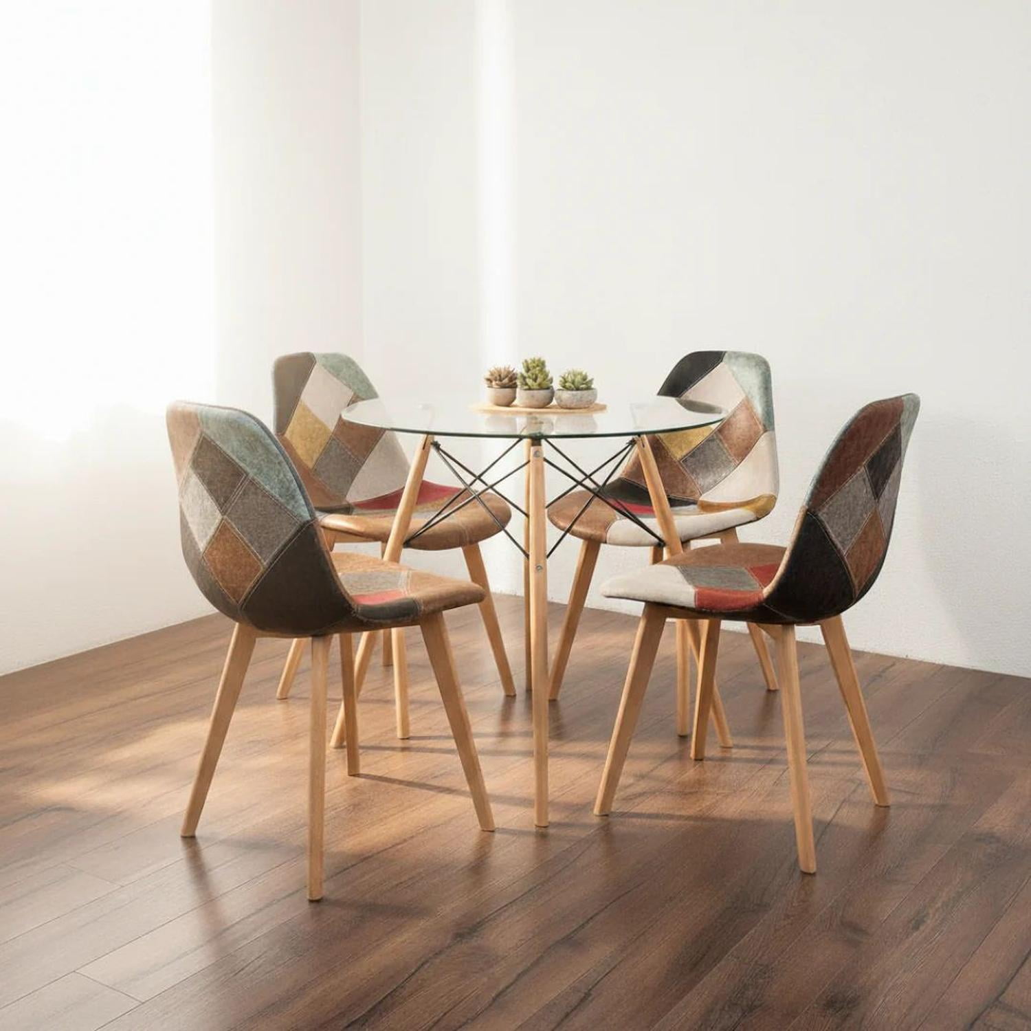 Pandalino - Comedor Redondo Mesa Elida 80cm + 4 Silla Patchwork Da Vinci