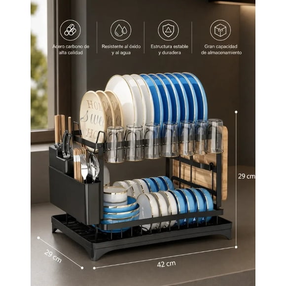 Secador De Platos Escurridor De 2 Niveles Con Bandeja