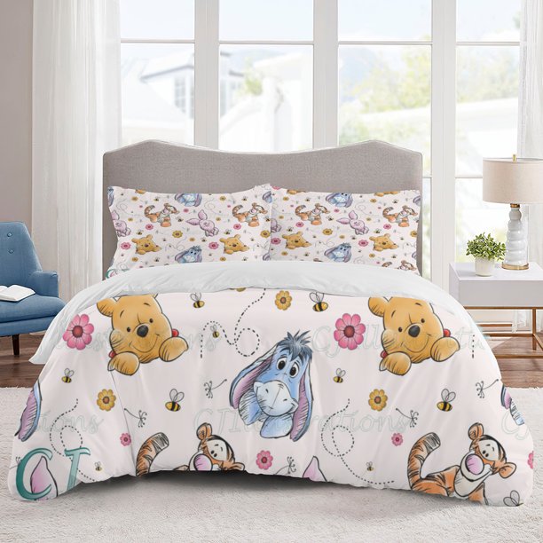 Winnie Bedding Sets Cartoon Duvet Cover Lightweight 3 Piece Bet Sets for Kids Boys Girls