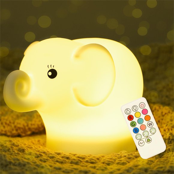 Luz Nocturna Elefante ShaArkMango para Niños – 7 Colores y Control Remoto