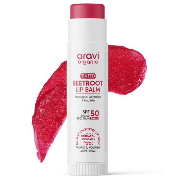 Bálsamo labial Aravi Organic con tinte de betabel, SPF 50, 5 ml