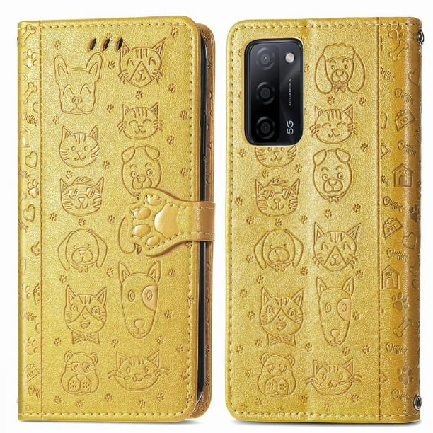 Funda Cartera FOXDOCK para OPPO A55 5G , Flip PU con Relieve de Gatos y Perros, Tarjetero y Soporte