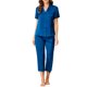 thumbnail image 1 of INSPIRE CHIC Conjunto de Pijama de Satén para Mujer Regreso a Clases Manga Corta Camisa Abotonada y Pantalones Capri con Cintura Elástica Ropa de Dormir Sedosa XXL Azul Oscuro, 1 of 6