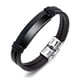 thumbnail image 1 of Pulsera hombre cuero liso con placa acero negro, 1 of 7