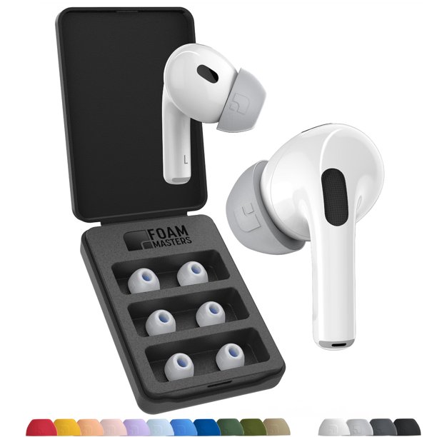 Puntas de espuma viscoelástica Ultra-Premium Foam Masters para AirPods Pro de 1.ª y 2.ª generación | 3 pares | Medianas, grises