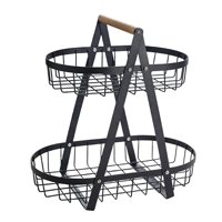 Magideal - Cesta De Almacenamiento De Alambre, De Frutas, 2 Niveles , Negro