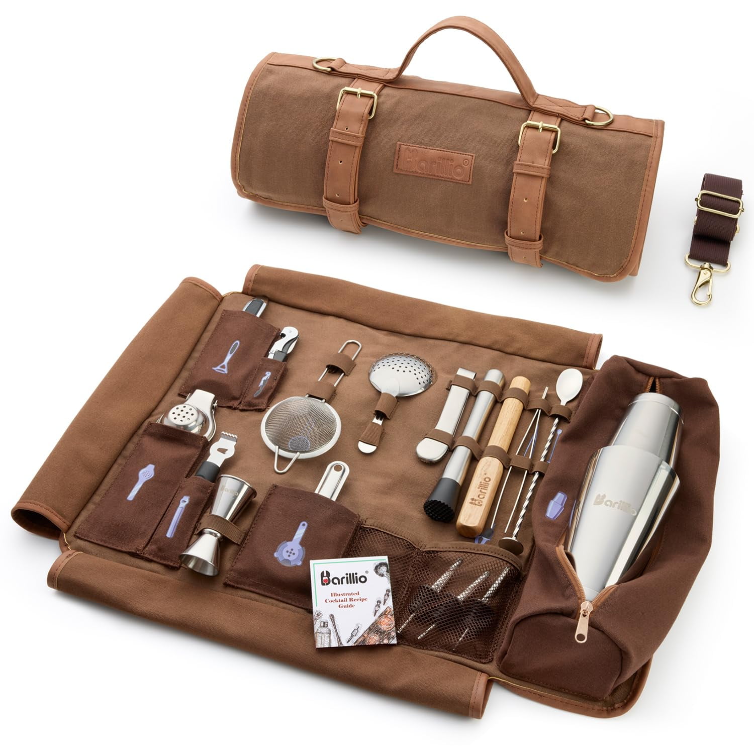 Set Bartender Kit Bag Barillio Con Coctelera, 17 Unidades