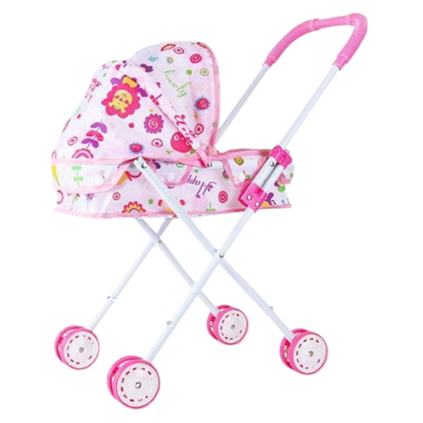 Cochecito de bebé plegable para muñecas, carrito interactivo para niñas, regalo para juego de simulación, juguete para niños, niñas y niños pequeños Rosa