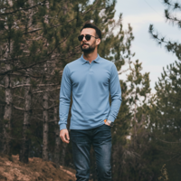 T-World - Polera Hombre Piqué Manga Larga Premium 60/40 Ideal Para Bordar Celeste