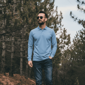 T-World - Polera Hombre Piqué Manga Larga Premium 60/40 Ideal Para Bordar Celeste