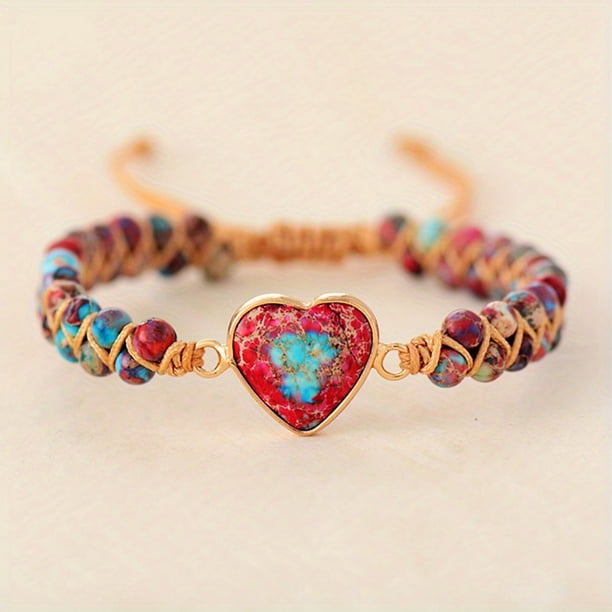 Hot Selling Bracelet Cross-border Goods Source Red Imperial Stone Bracelet Peach Heart Love Hand String Braided Bracelet