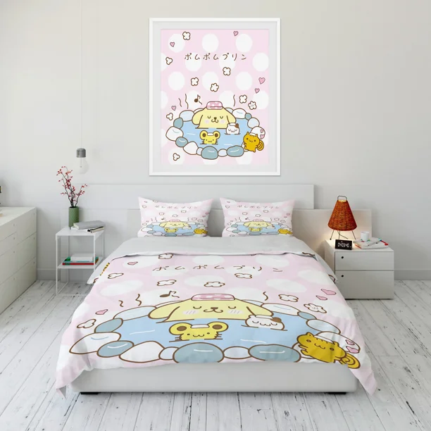Sanrio Pom Pom Purin Printed Bedding Set Duvet Cover 1 Duvet Cover 2 Pillowcases Adult and Children Bedding Set Luxury Bed Sheets