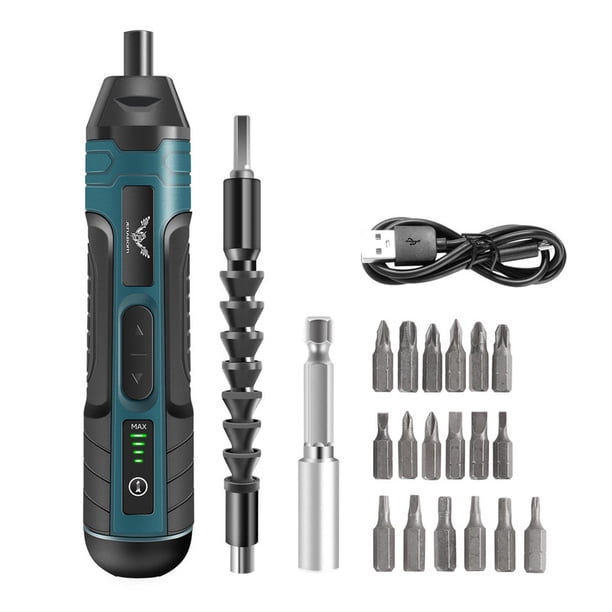 Juego De Destornilladores Eléctricos Azules Con 21 Accesorios, Destornillador Inalámbrico De Mango Recto De 3,6 V Con Luz, Adecuado Para Mantenimiento Y Reparación De Proyectos Domésticos
