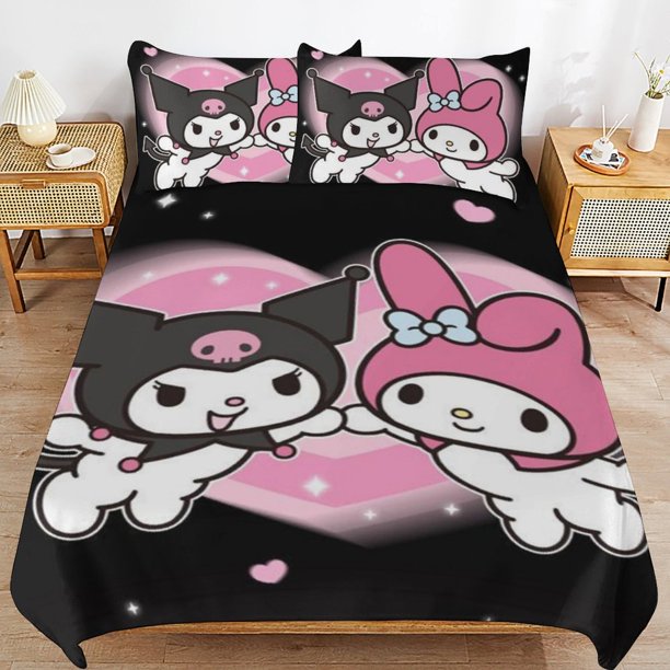 Kuromi & My Melody Duvet Cover Set 3 Piece Bedding Set Double Sided Printing Decorative Comforter Cover Set