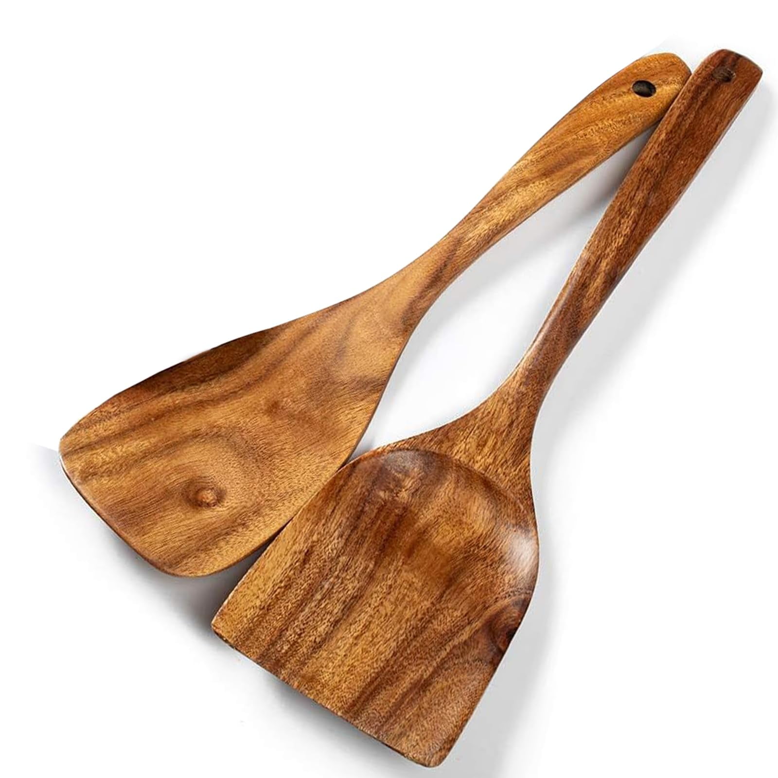 Juego De Utensilios De Cocina Tezz, Espátulas De Madera De Acacia Natural, 2 Piezas