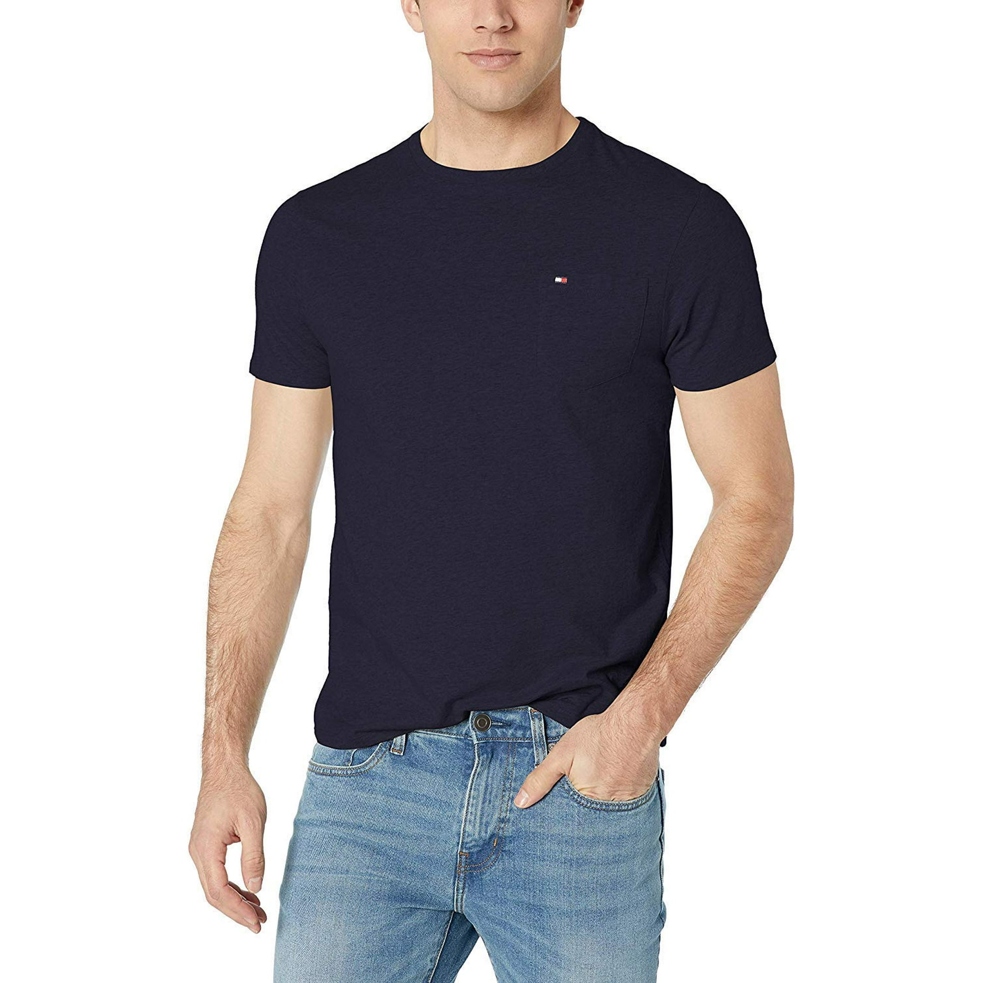 Camiseta Tommy Hilfiger Con Cuello Redondo Y Bolsillo Para Hombre, Color Azul Marino, Talla S
