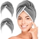 thumbnail image 1 of Toallas de microfibra gruesas para el cabello para mujer, paquete de 2, con botón, turbantes de secado rápido para cabello mojado, largo y rizado, supersuaves (grises), 1 of 6