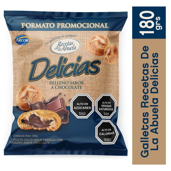 Galleta delicias rellenas sabor chocolate, 180 g