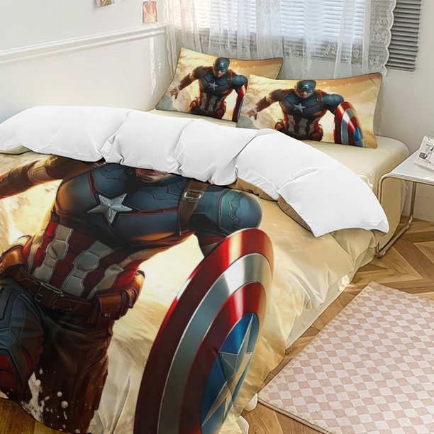 Captain AmericaCartoon Collection 3-Piece Comforter Set, Personalized Bedding Decor for Kids And Teens Bed Sheets