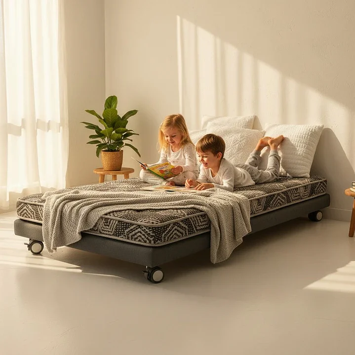 Bloccare - Cama 1 Plaza Box 8 Cm L190 Cm + Colchon Modelo Ideal - Rueda Divan