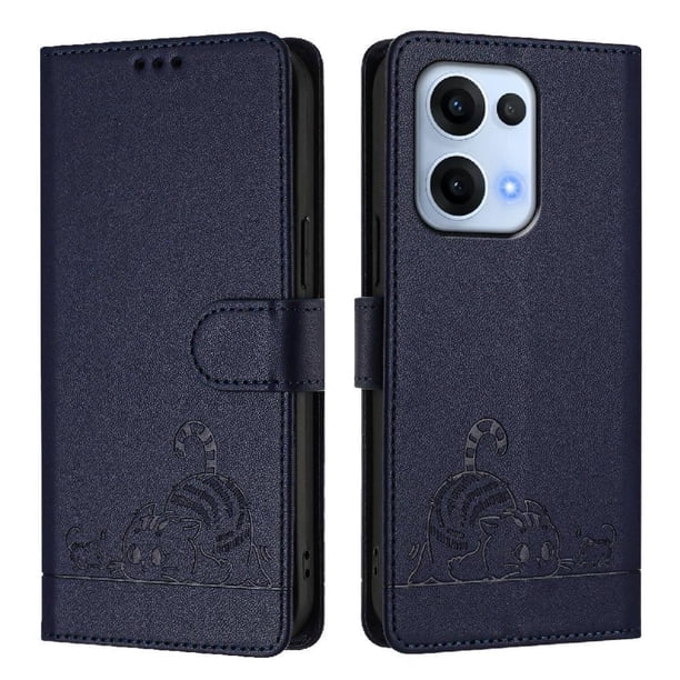 Funda tipo cartera FOXDOCK para Oppo Reno13 con soporte, ranuras, RFID, diseño de gato