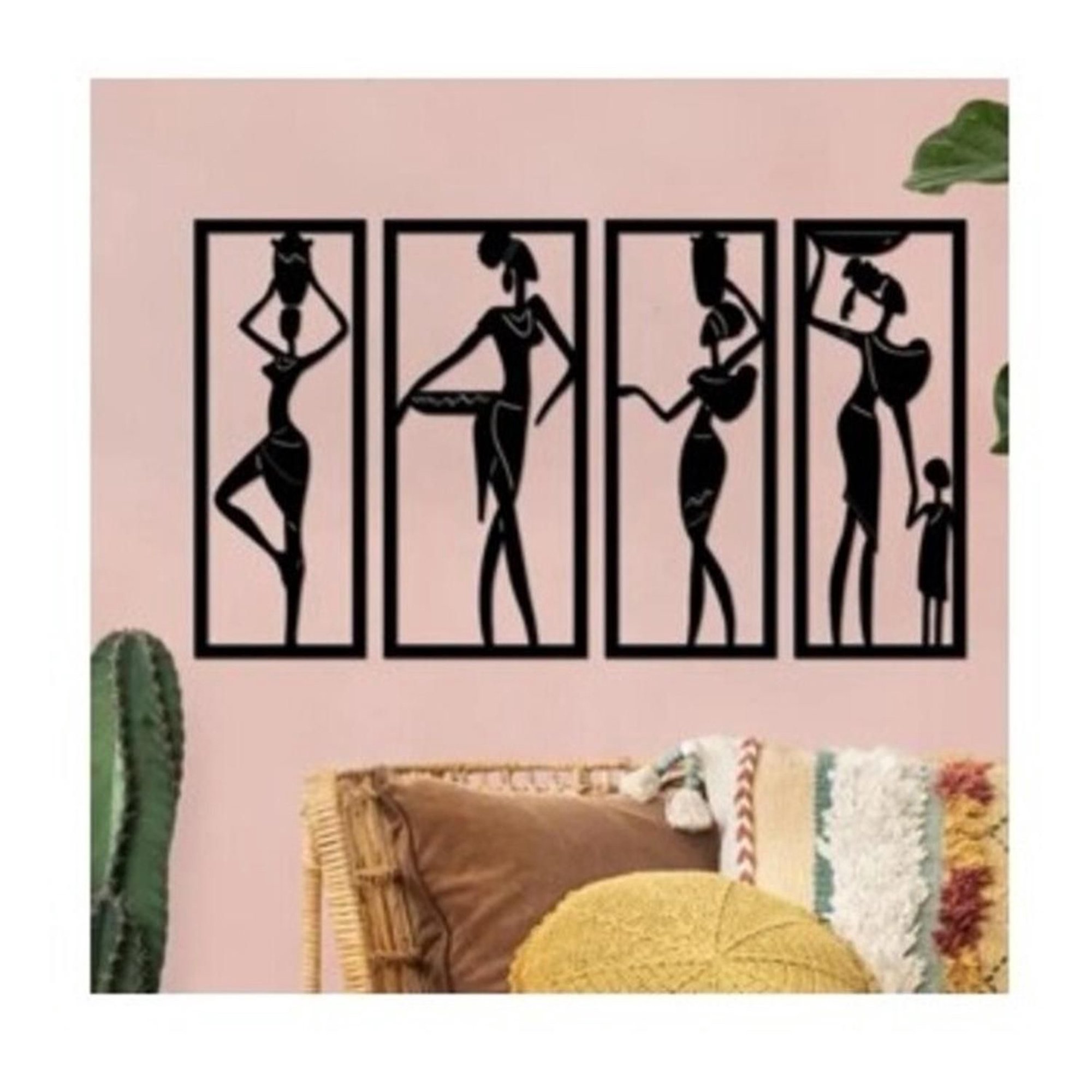 Genérico - Cuadros Damas Africanas Pack 4 Unidades Madera 3mm