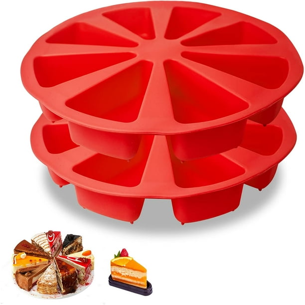 Molde triangular de silicona para bizcochos, 2 unidades, 8 cavidades, para pizza, 10 cm de diámetro interior, para brownies, muffins, tartas de queso y pan de maíz. Ideal para hornear en casa.