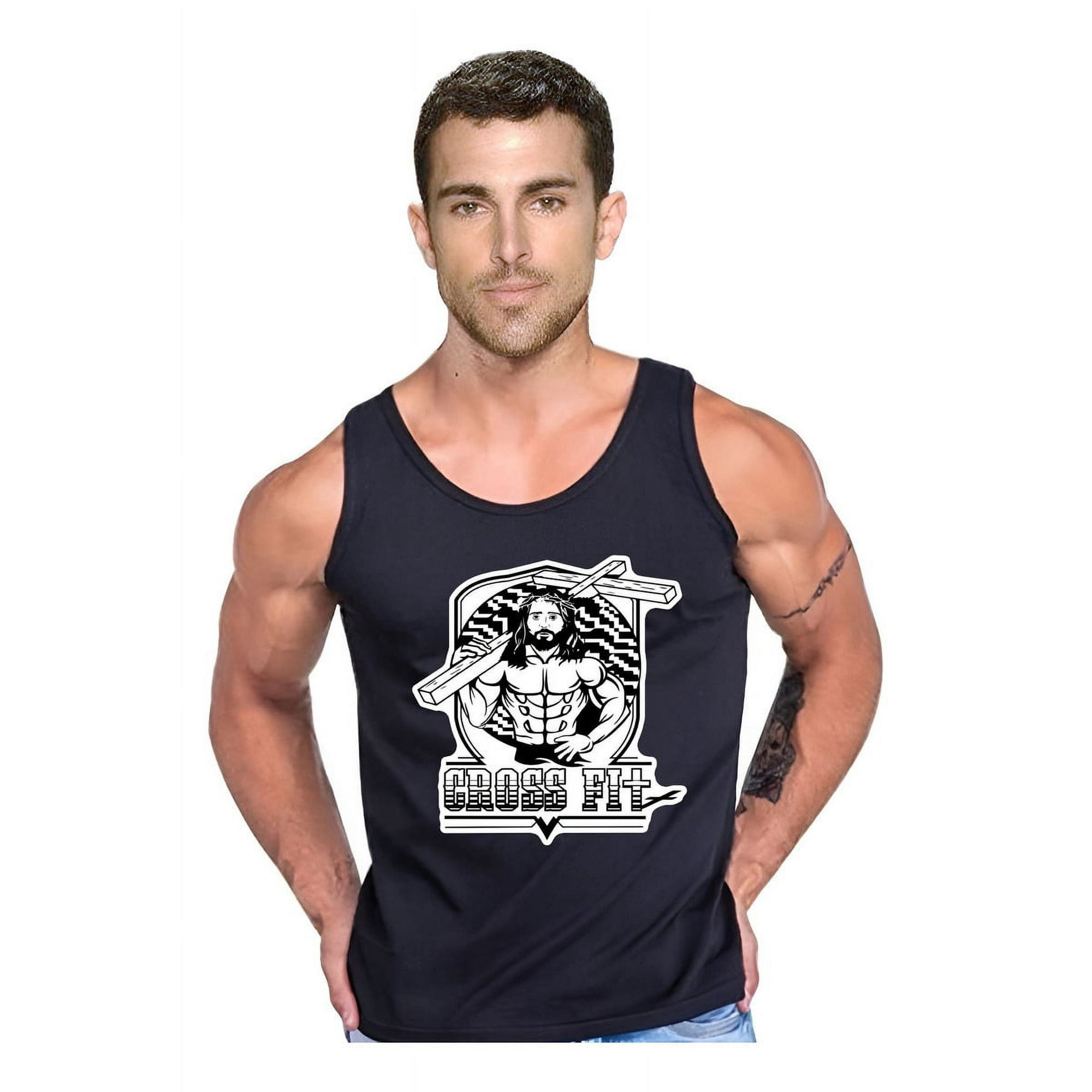 Persodesign - Polera Tank Crossfit For Jesus Musculosa Gym Life Tank Talla 2xl Negro Hombre