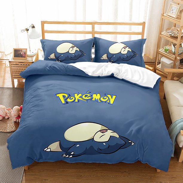 Pok-mon Pika-chu 3 Pcs Comforter Set with 2 Pillowcases,Pokmo-n Pikach-u Bedding Set Sheet Set for Kids Adults,All Season Lightweight