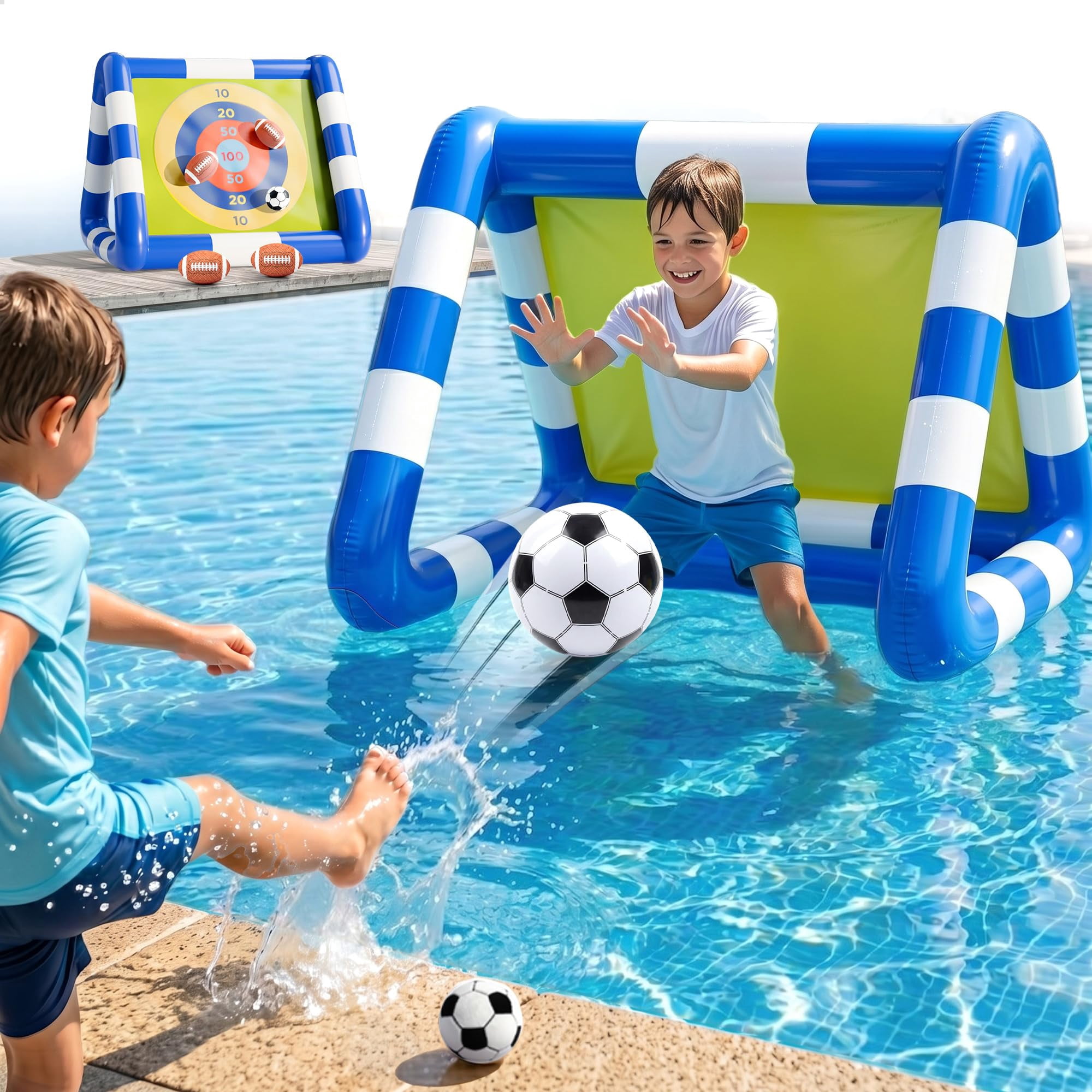 Juguete Inflable Funscape Para Piscina: Portería De Fútbol Y Juego De Pelotas De Agua