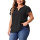 thumbnail image 4 of Agnes Orinda Blusas de Talla Grande para Mujer con Cuello en V Entallado y Mangas Cortas de Pétalo Camisas Casual 1X Negro, 4 of 6