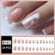 thumbnail image 1 of 24pcs French Tip Press On Nails Short Square Fake Nails Glossy Full Cover Stick On Nails False Nails With White Flower And Edge Design For Women Girls, With Jelly Glue, 1 of 2