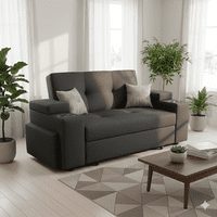 Camila Home - Sofá Cama Elite 2 Plazas Negro Lino Tokio Con Baúles Y Puffs