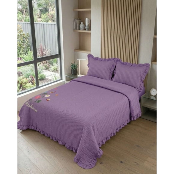 Quilt Cubrecama Verano Estampado Floral con Bobos 2 Plazas