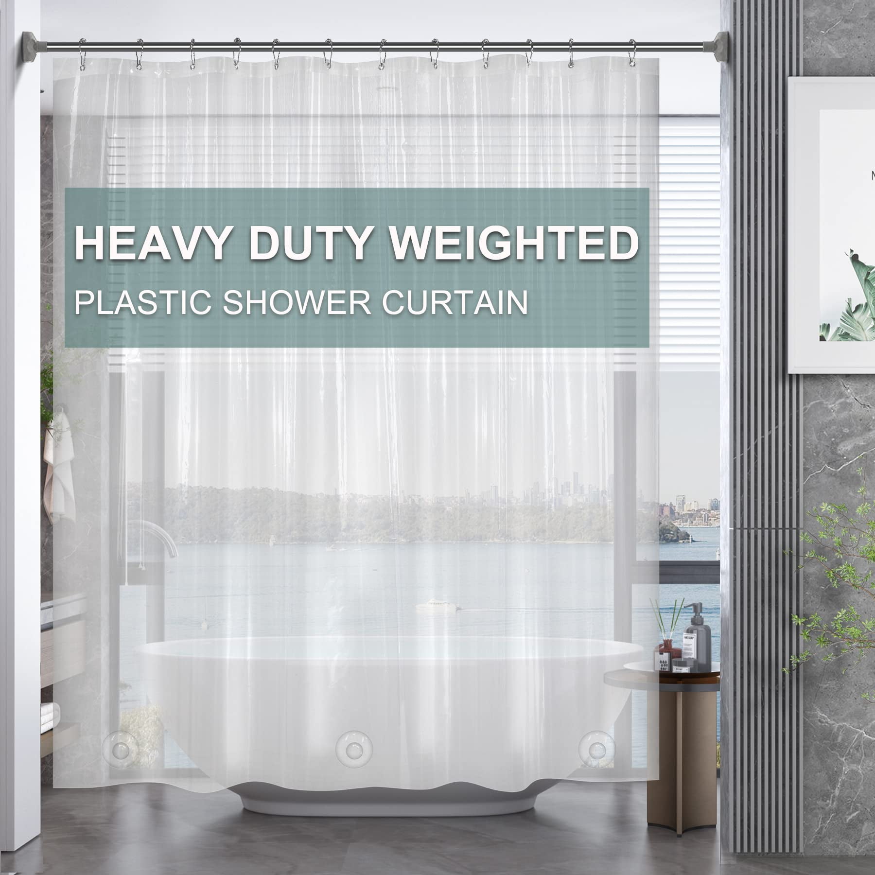 Forro De Cortina De Ducha Amazerbath, Eva Transparente, 8 G, 180 X 200 Cm, Con Pesas
