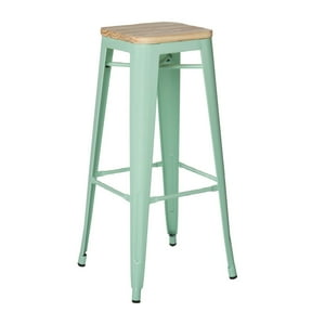 Castletec - Taburete Piso Metal Tolix Asiento Madera Comedor Bar Lf5-03W - Verde Agua
