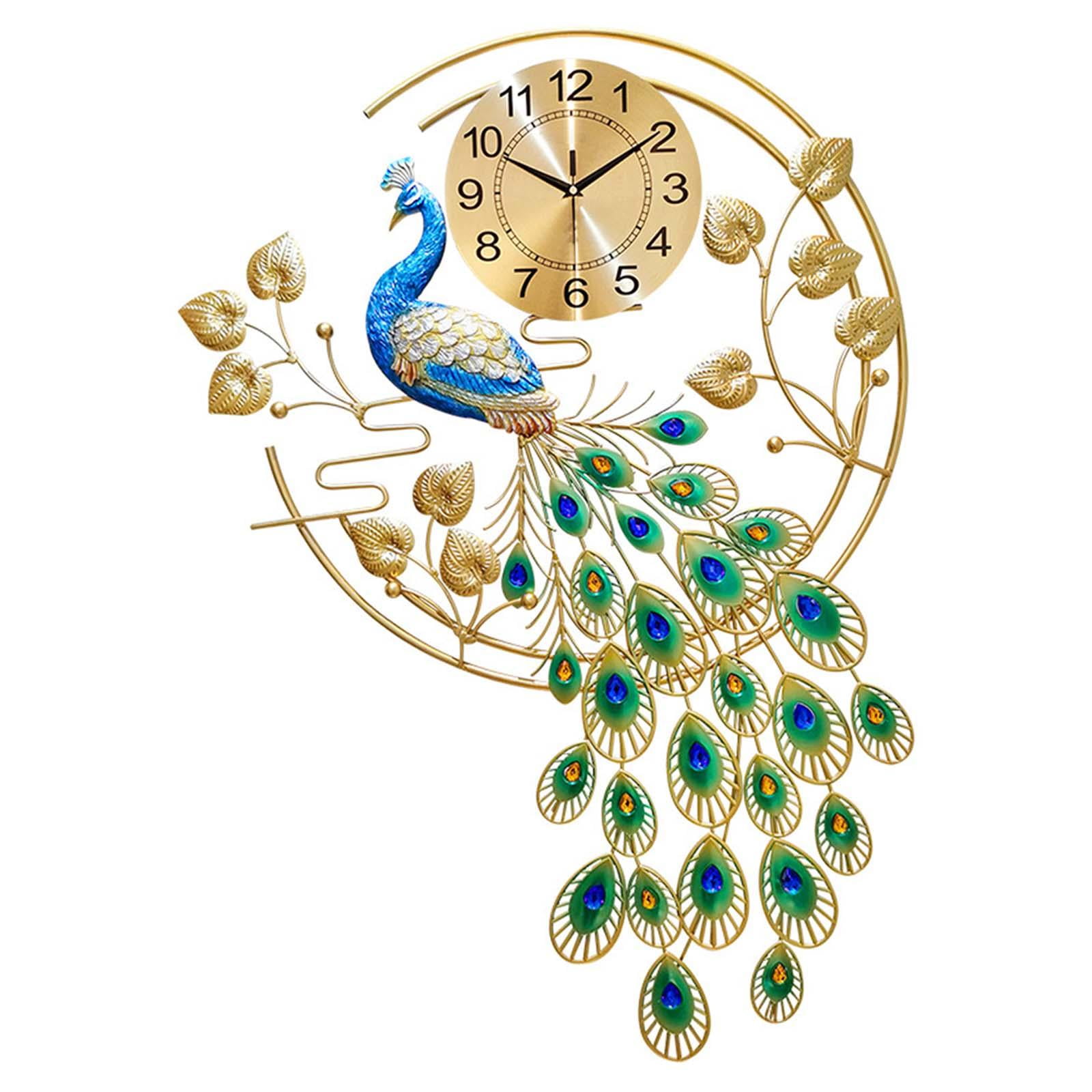 Bothyi - Relojes Colgantes De Metal Que No Hacen Tictac En El Pasillo Del Hogar, Reloj De Pared Silencioso De Pavo Real