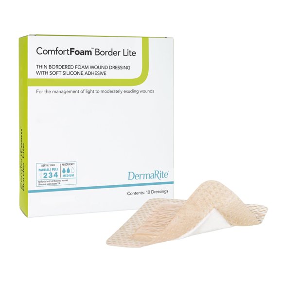 Aderezo de espuma DermaRite Comfort con borde de silicona de 2 x 2 cm, 10 unidades