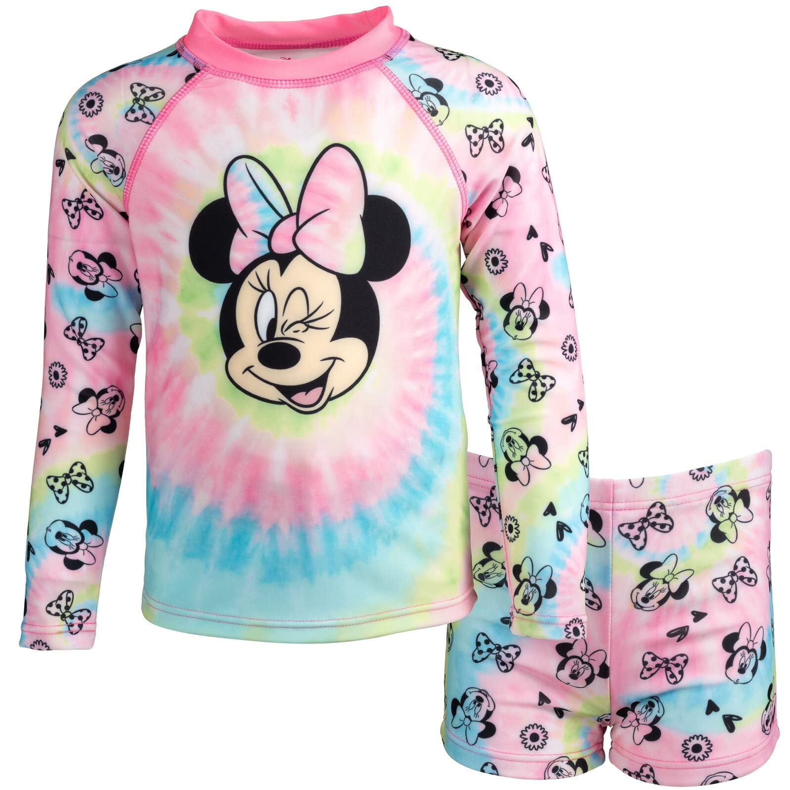 Conjunto De Natación Disney Minnie Mouse Con Camiseta De Manga Larga Y Shorts Rosados