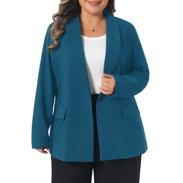 Agnes Orinda Chaquetas de Traje Casual de Negocios para Mujer Tallas Grandes con Solapa y Botón de Manga Larga 4X Azul Pavo Real