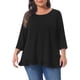 thumbnail image 1 of Agnes Orinda Conjuntos de Halloween Blusas de Tallas Grandes para Mujeres con Frente Plisado, Dobladillo con Volantes, Cuello Redondo, Manga 3/4, Túnica Casual de Corte Amplio 3X Negro, 1 of 6
